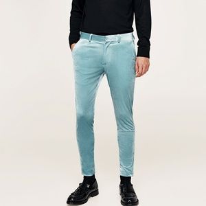 ZARA MAN - SKY BLUE VELVET SUIT PANTS
